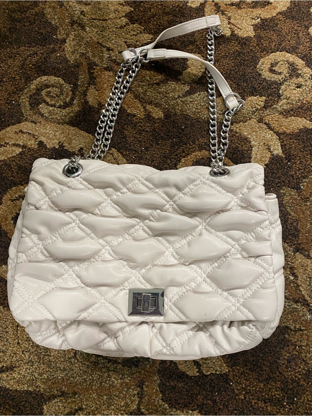 White Quilted Chain-Handle Shoulder Bag